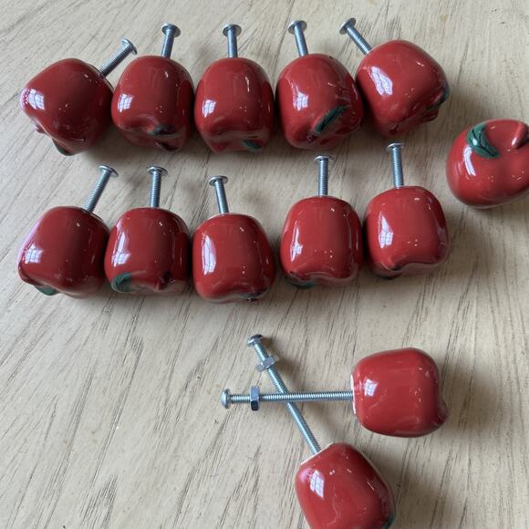14 Cabinet Maroon Red Apple Fruit Ceramic Drawer Knob 1 Or 2 Inches Country NWT - Picture 1 of 8